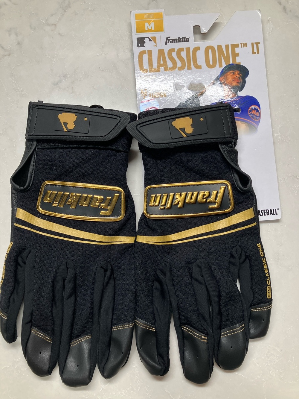 FRANKLIN SPORTS CLASSIC ONE LT BATTING GLOVES SIZE S BLACK GOLD